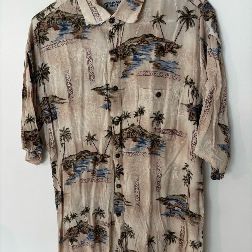 Windham Pointe Men's Casual Beige Tropical Button Down Shirt